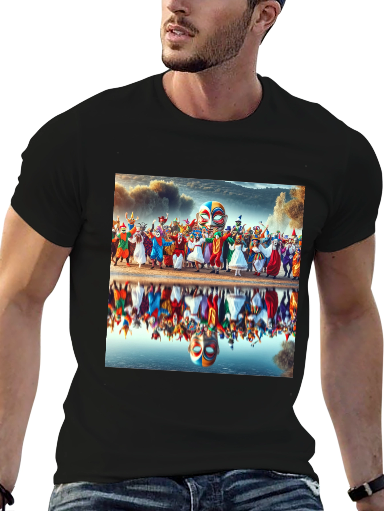 Carnival Reflection Graphic Tee - Stylish Black T-Shirt
