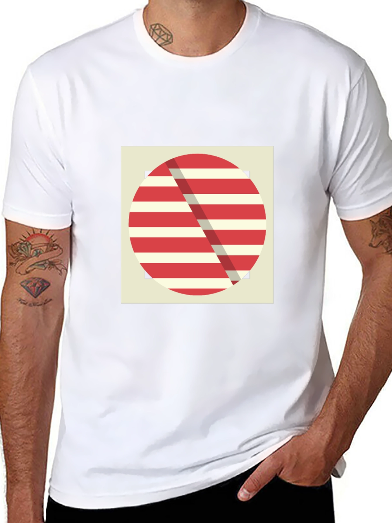 Geometric Graphic Tee - Red Stripe Design