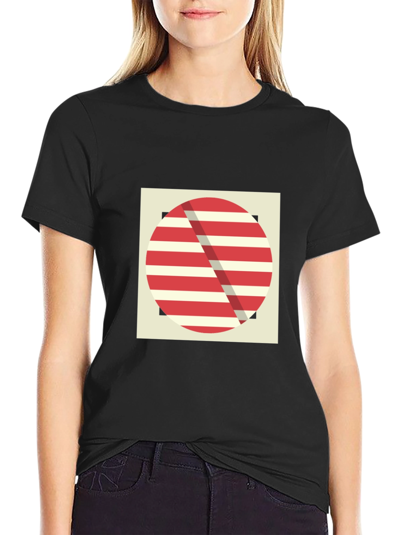 Geometric Graphic Tee - Red Stripe Design
