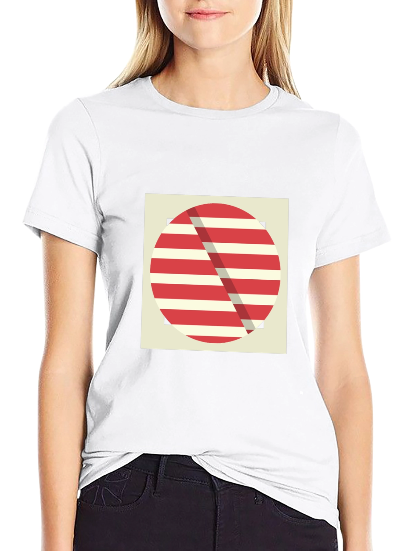 Geometric Graphic Tee - Red Stripe Design