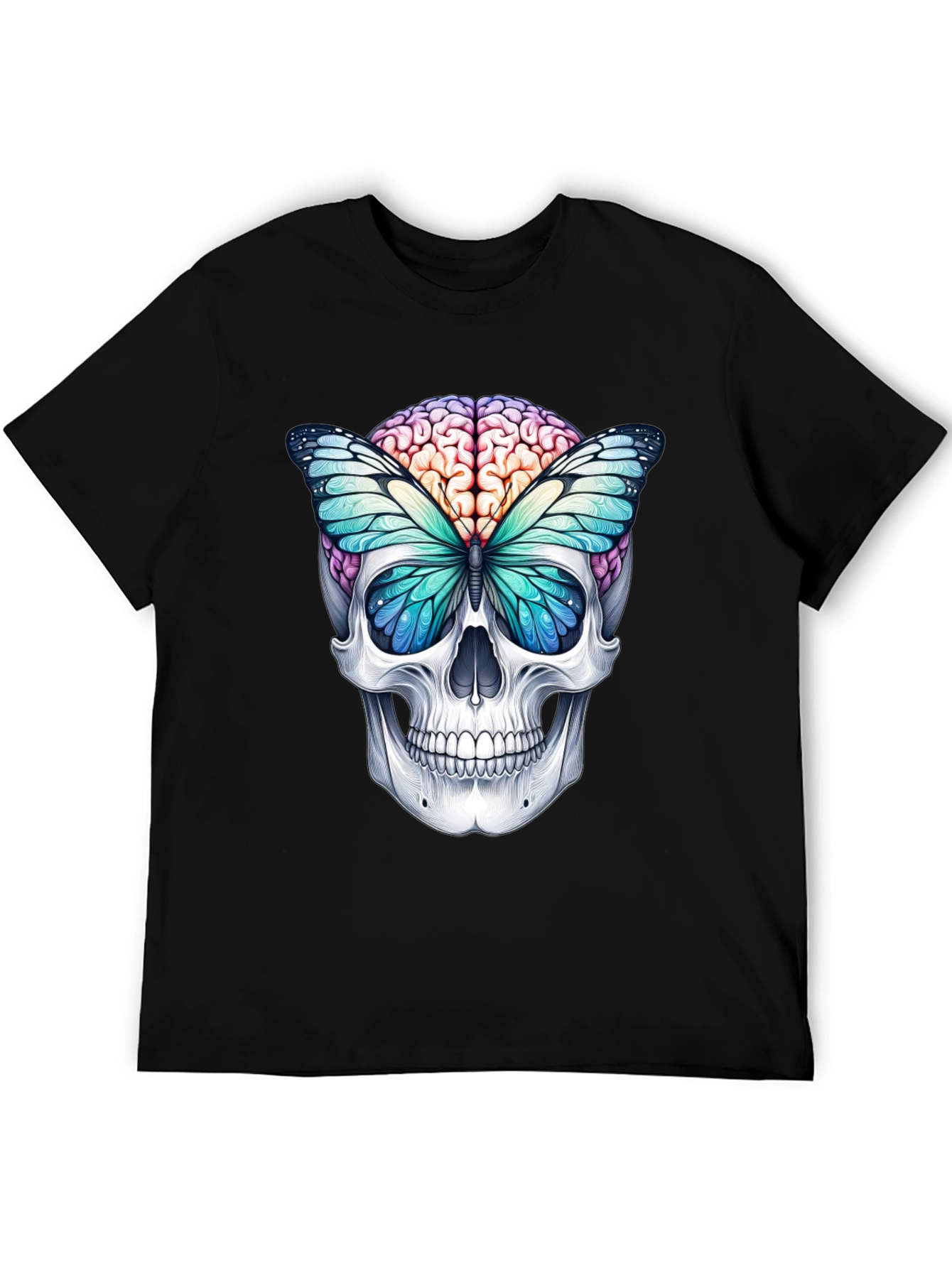 Skull Brain Butterfly Graphic Tee - Unique Design