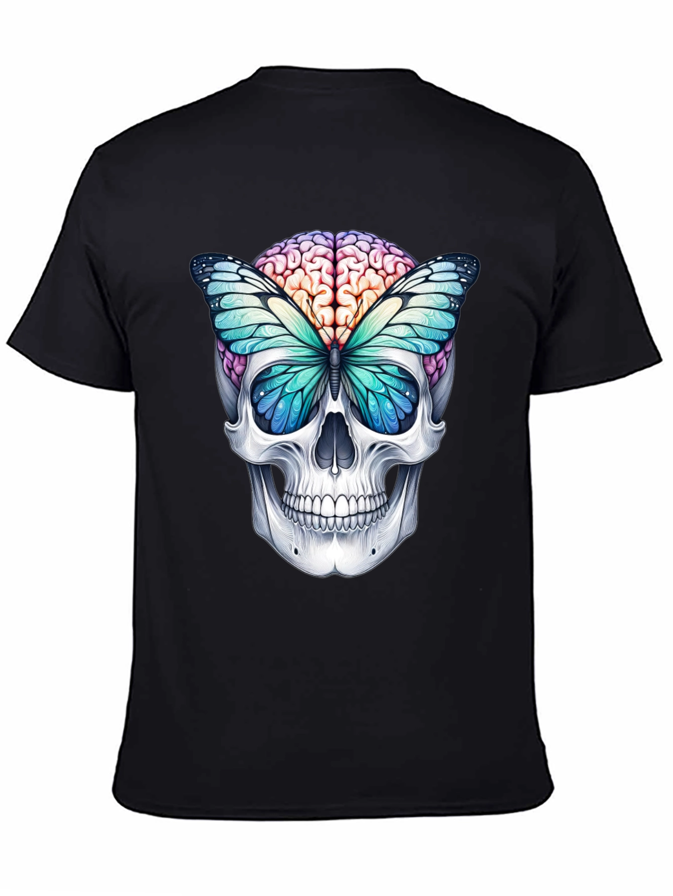 Skull Brain Butterfly Graphic Tee - Unique Design