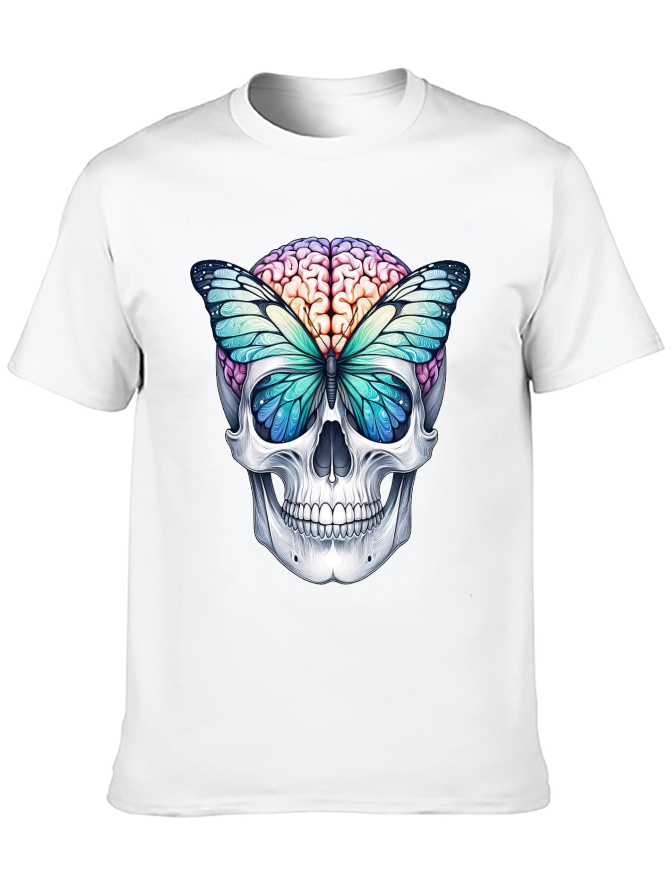 Skull Brain Butterfly Graphic Tee - Unique Design