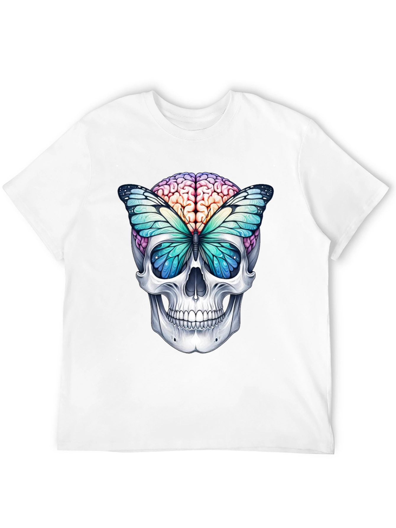 Skull Brain Butterfly Graphic Tee - Unique Design