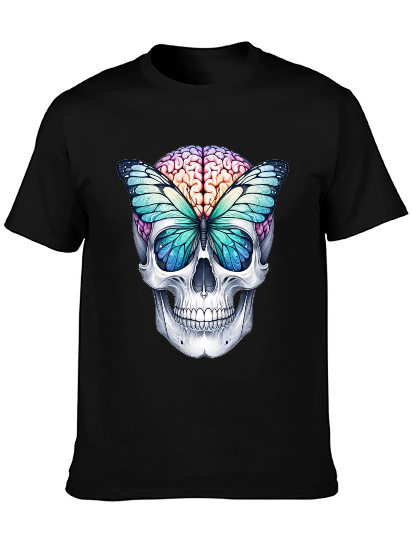 Skull Brain Butterfly Graphic Tee - Unique Design