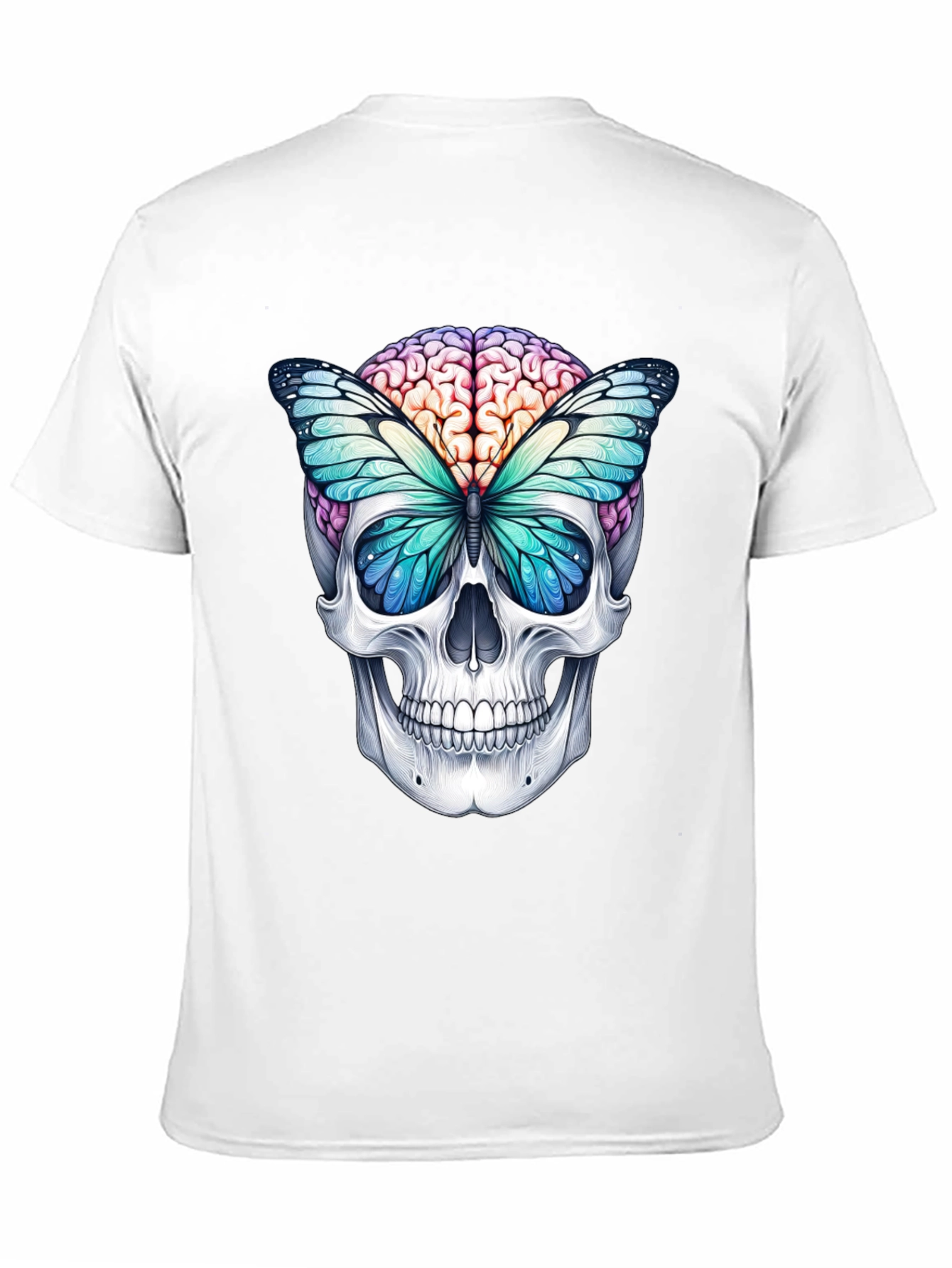 Skull Brain Butterfly Graphic Tee - Unique Design