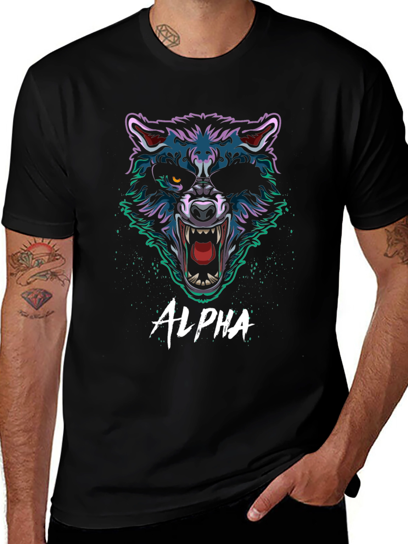 Alpha Wolf Graphic Tee - Mens Black T-Shirt