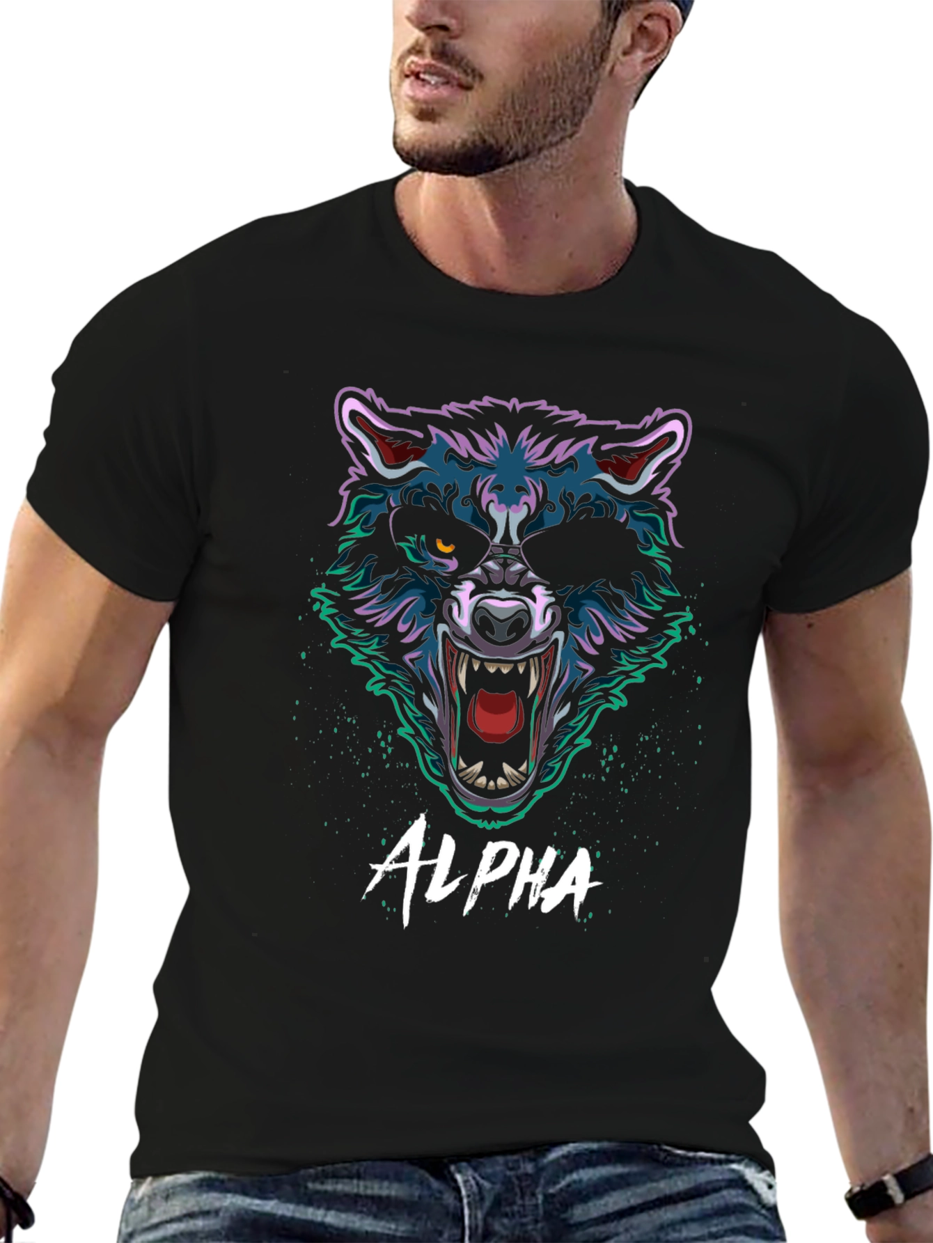 Alpha Wolf Graphic Tee - Mens Black T-Shirt