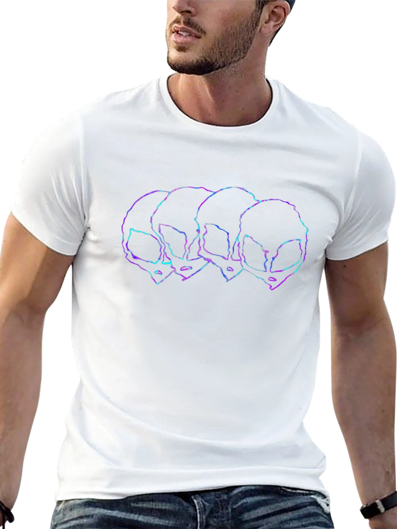 Alien Outline Graphic Tee - Black Short Sleeve