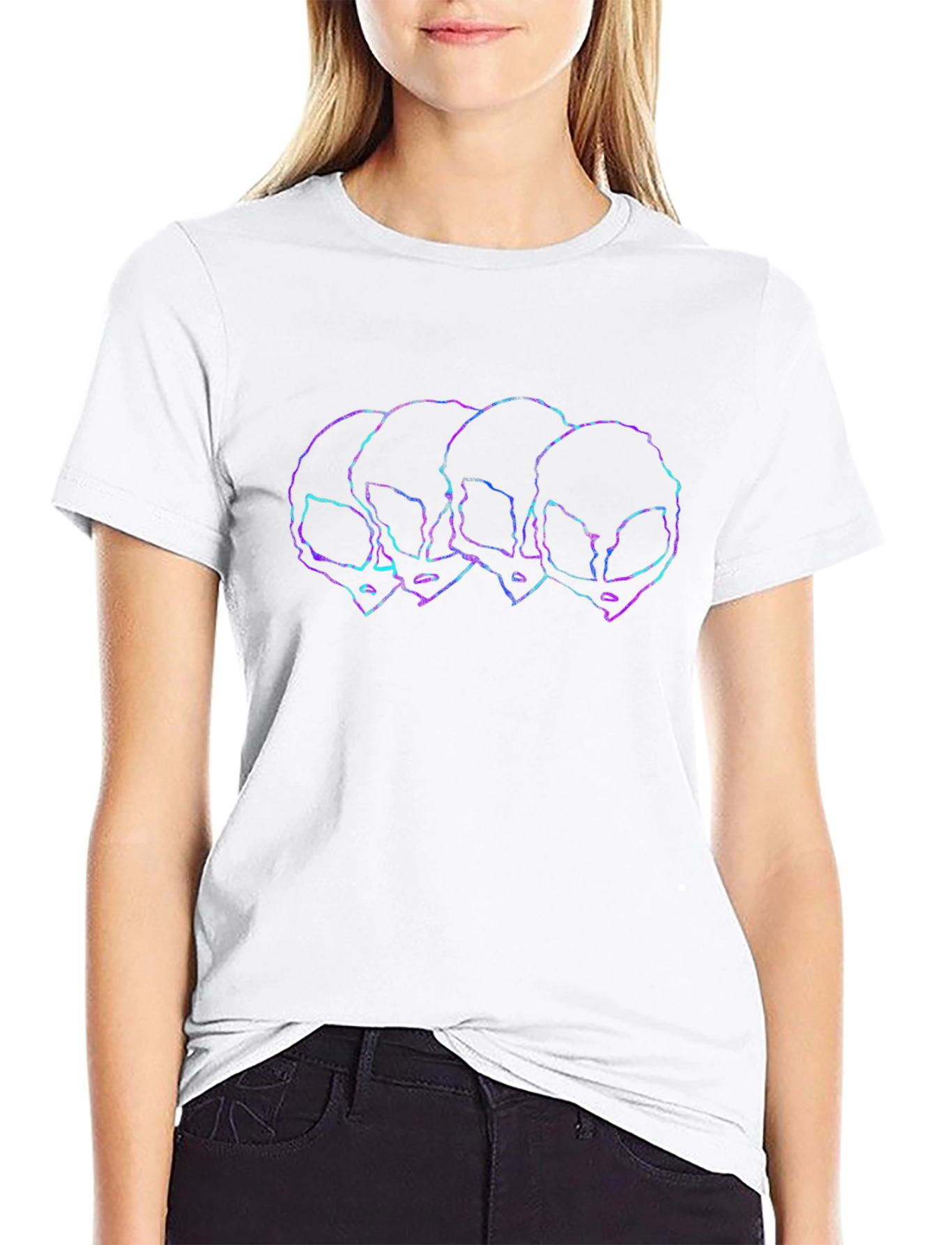 Alien Outline Graphic Tee - Black Short Sleeve