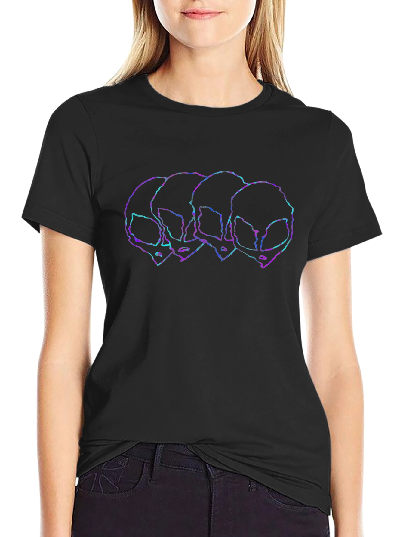 Alien Outline Graphic Tee - Black Short Sleeve
