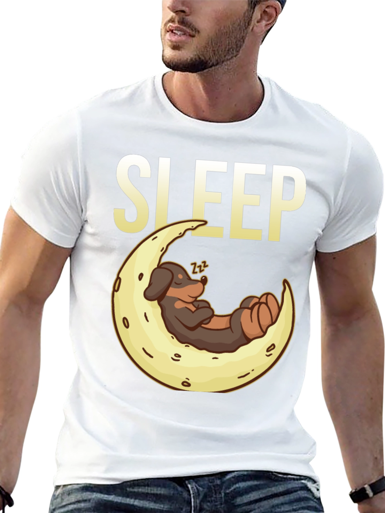 Sleepy Dog on Moon Graphic Tee - Black