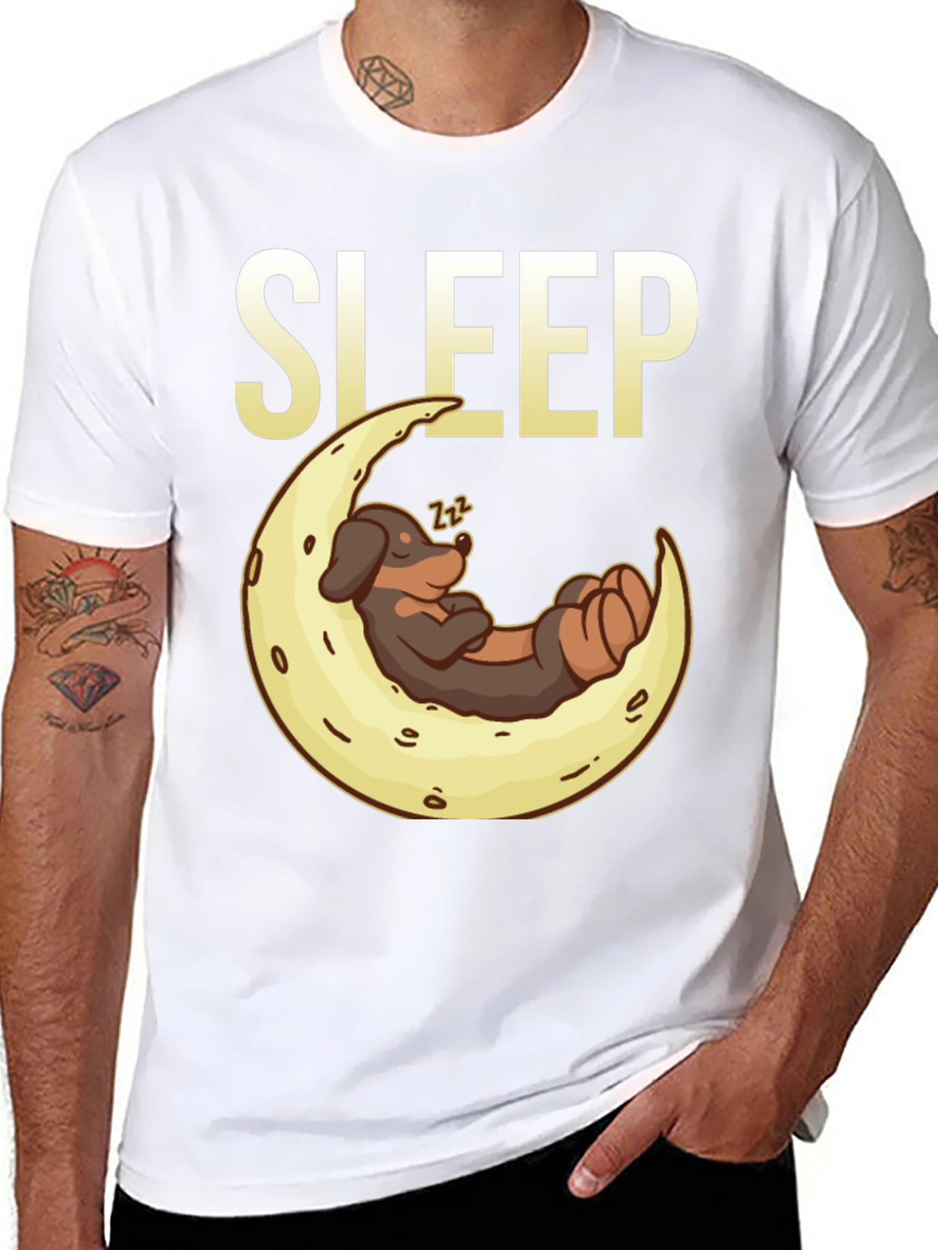 Sleepy Dog on Moon Graphic Tee - Black