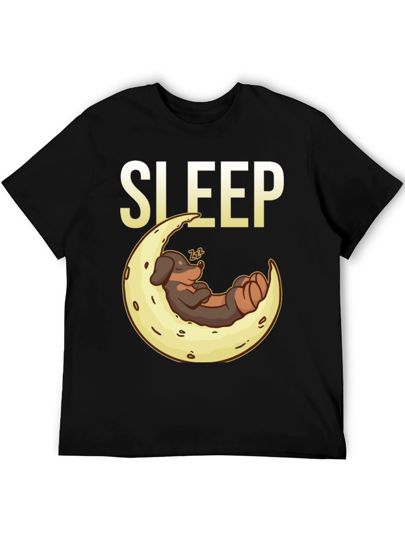 Sleepy Dog on Moon Graphic Tee - Black