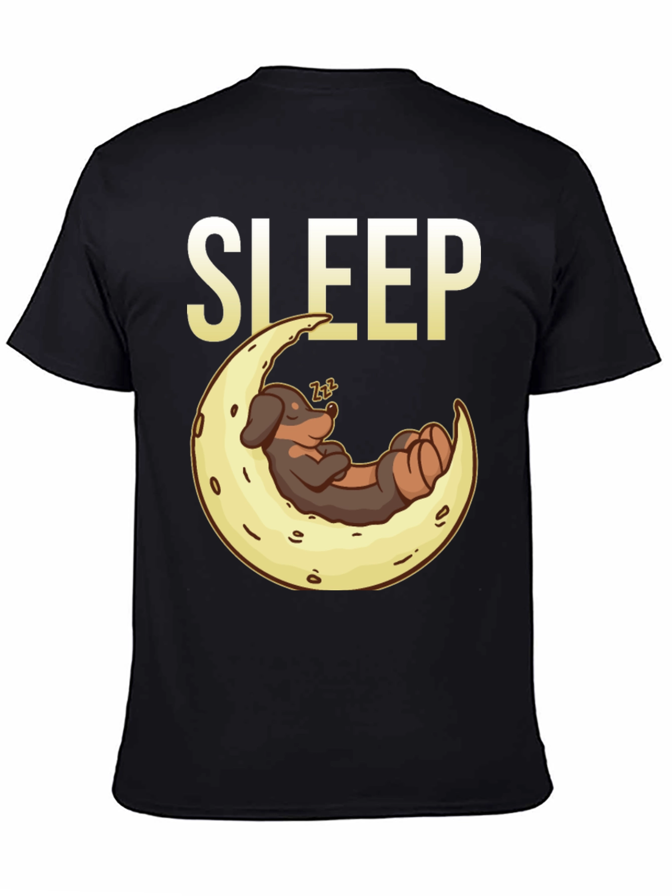 Sleepy Dog on Moon Graphic Tee - Black