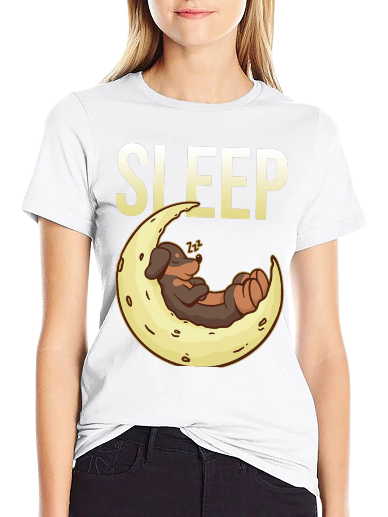 Sleepy Dog on Moon Graphic Tee - Black