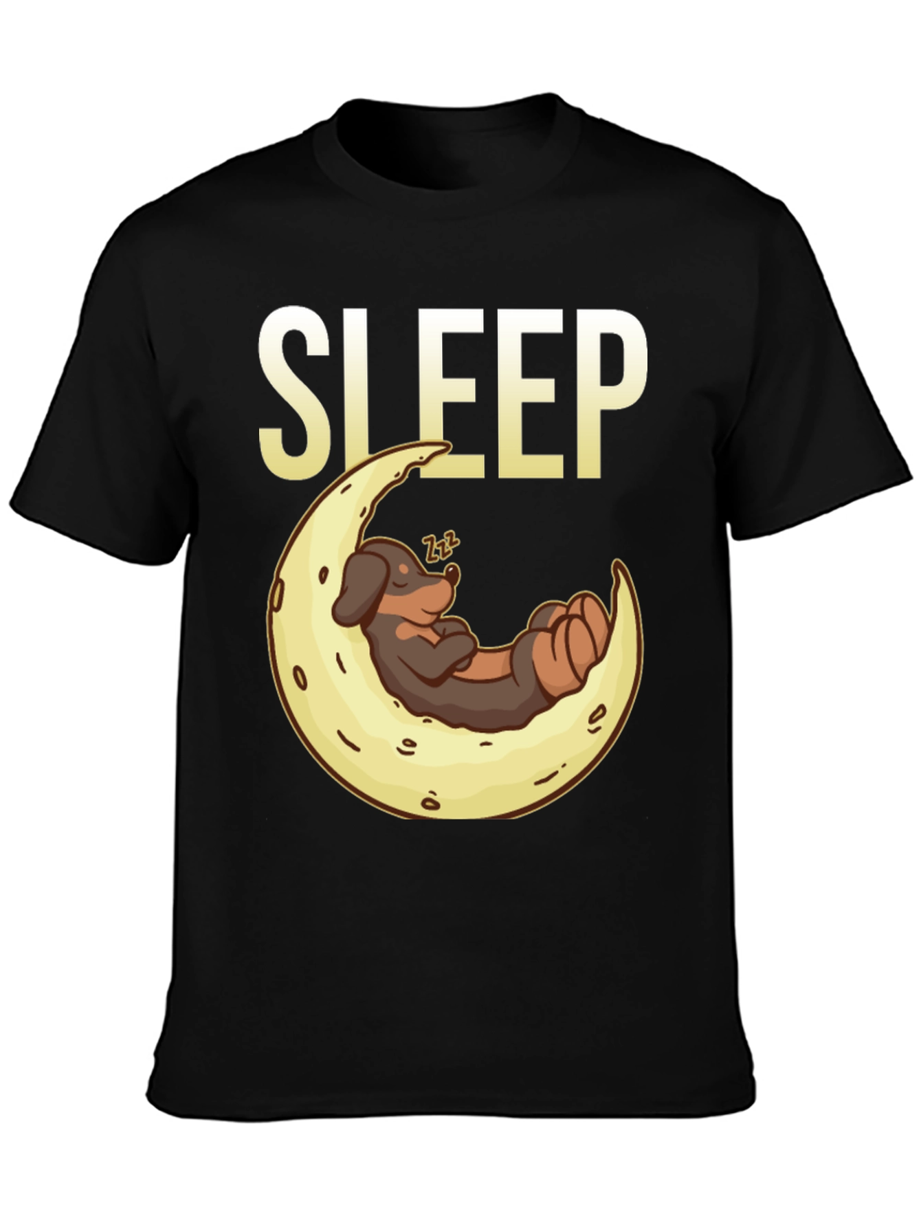 Sleepy Dog on Moon Graphic Tee - Black