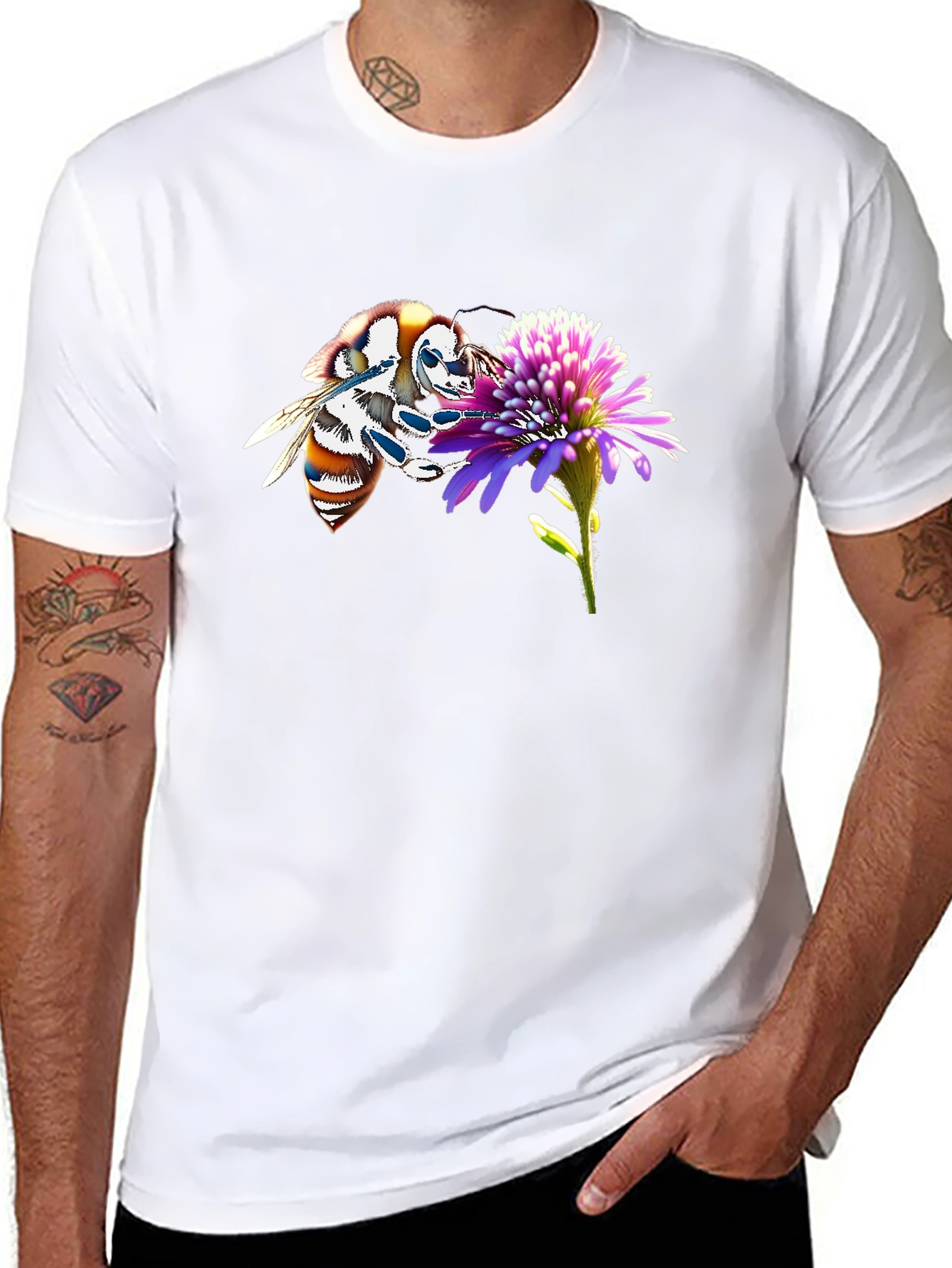 Bee on Flower Black T-Shirt