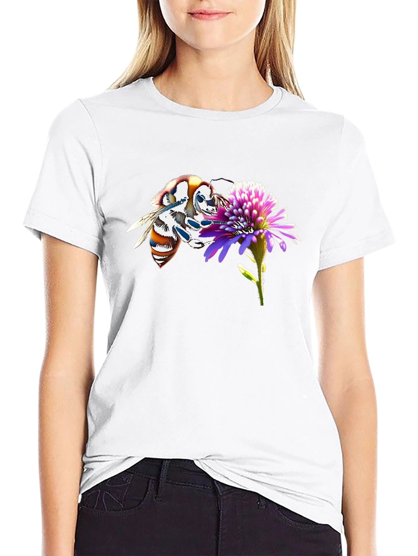 Bee on Flower Black T-Shirt