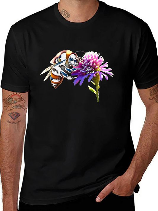 Bee on Flower Black T-Shirt