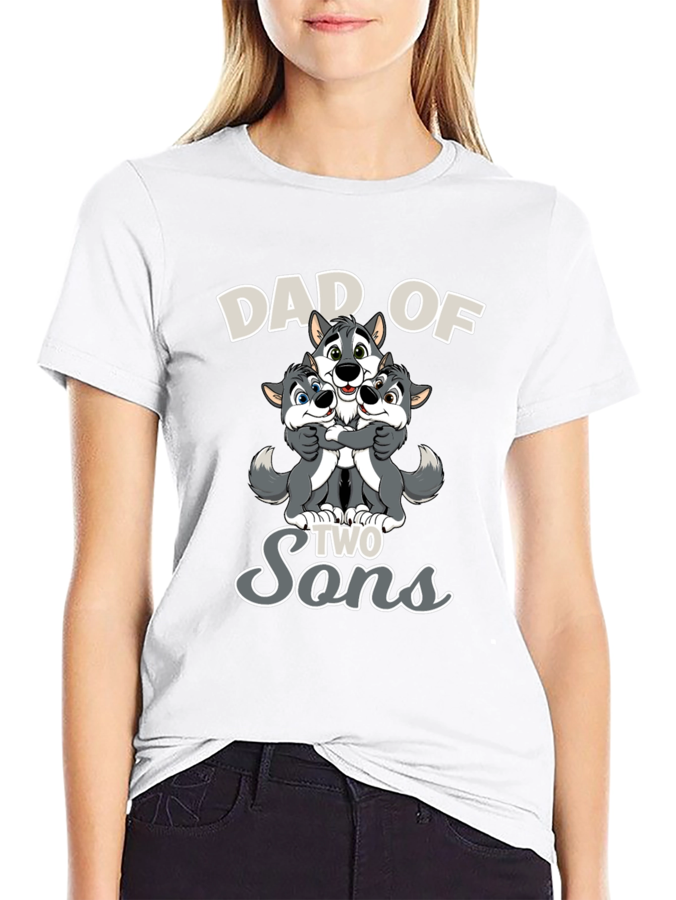 Dad of Two Sons Wolves Graphic T-Shirt