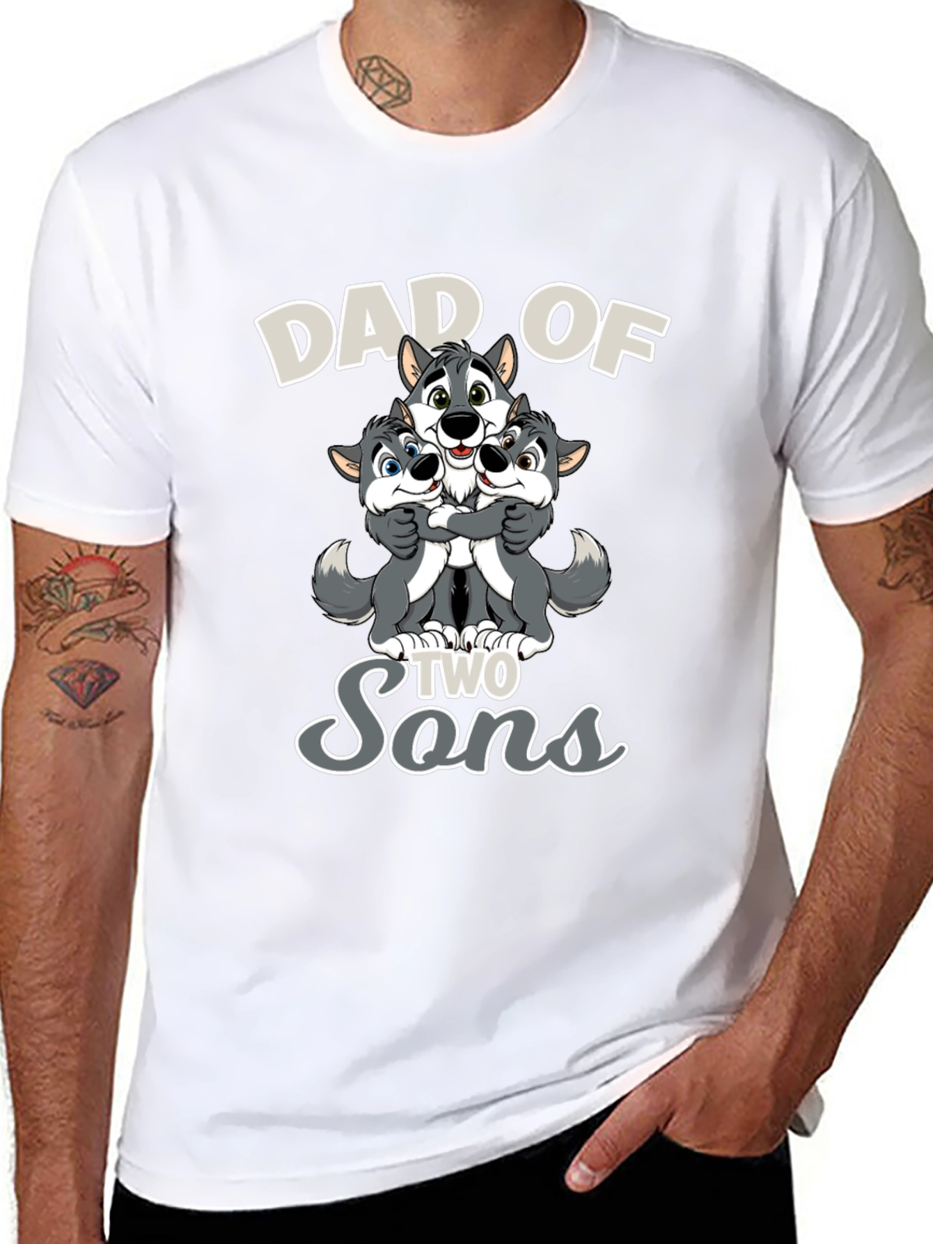 Dad of Two Sons Wolves Graphic T-Shirt