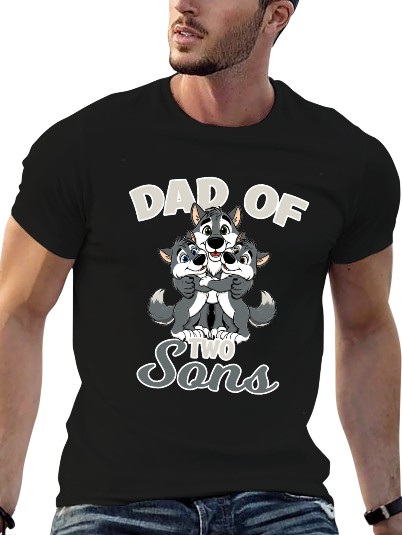 Dad of Two Sons Wolves Graphic T-Shirt