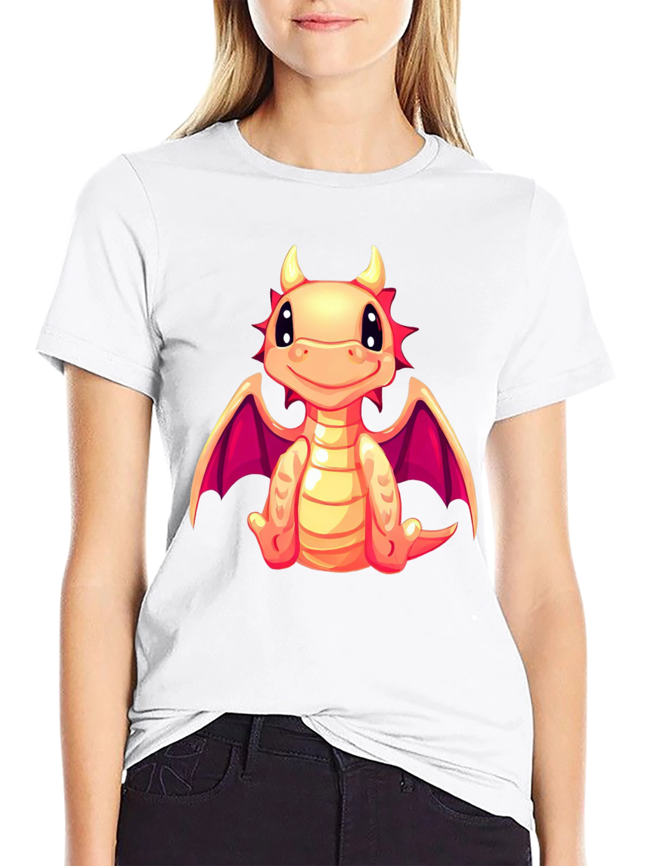 Cute Dragon Graphic Tee - Black Cotton Blend Shirt
