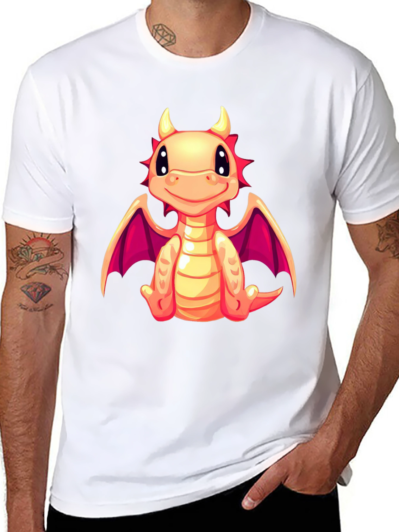 Cute Dragon Graphic Tee - Black Cotton Blend Shirt