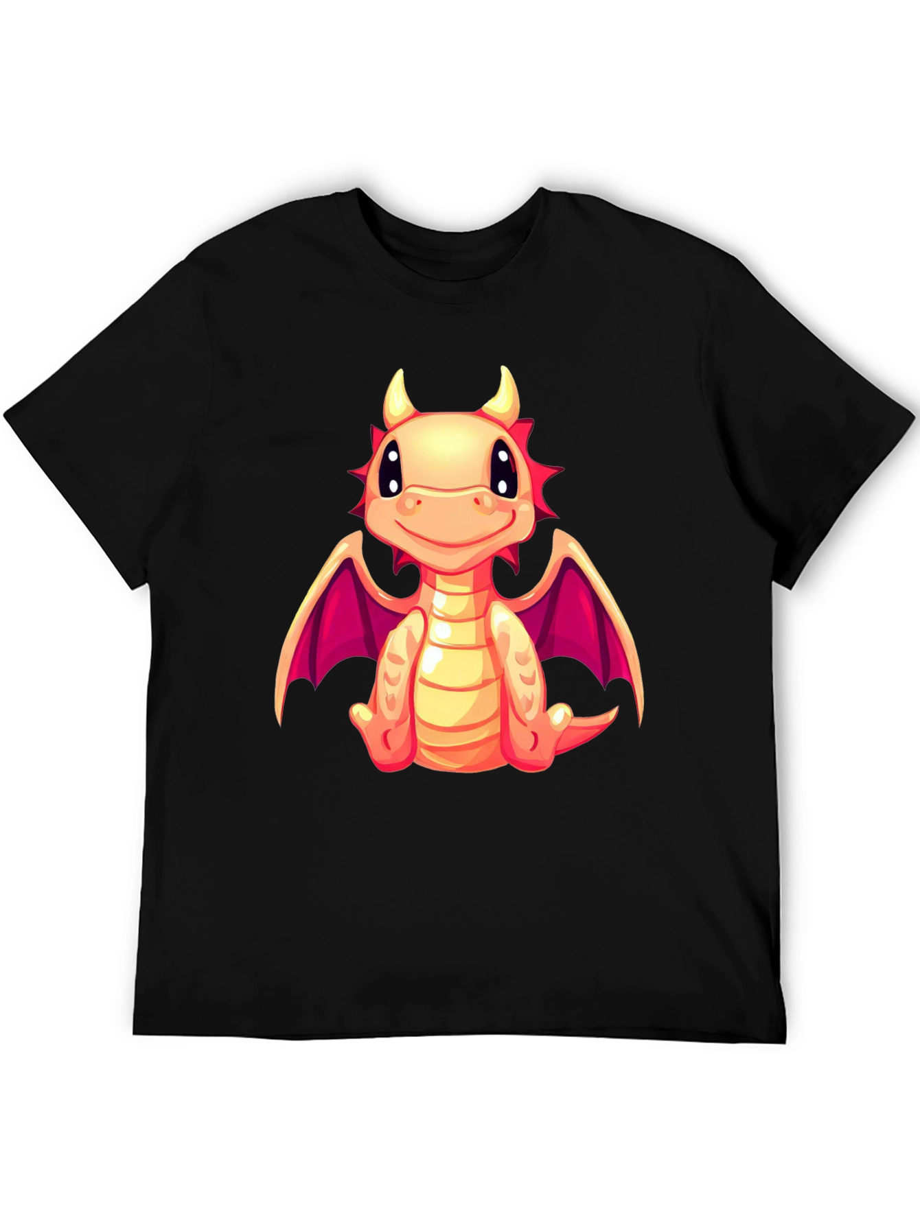 Cute Dragon Graphic Tee - Black Cotton Blend Shirt