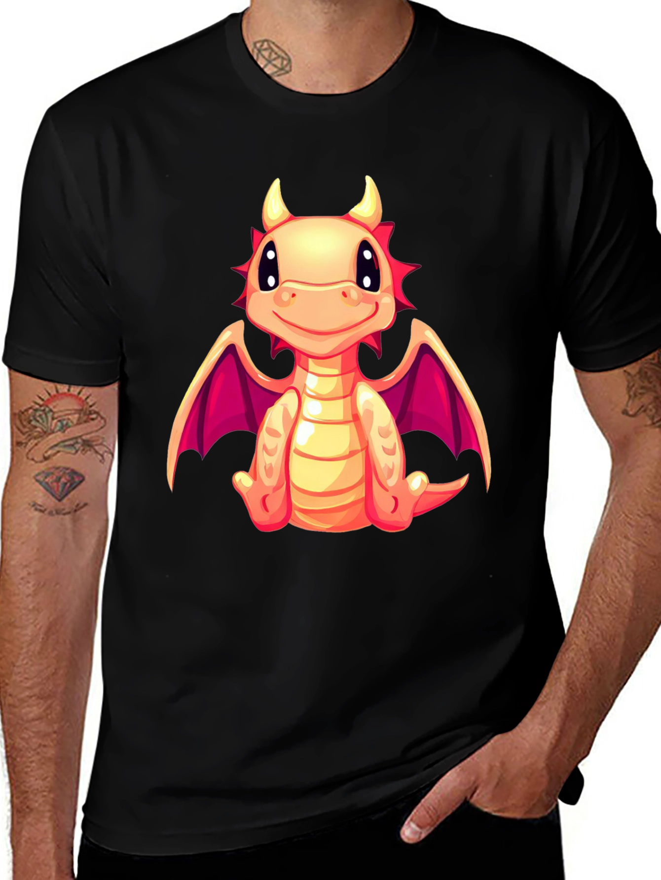 Cute Dragon Graphic Tee - Black Cotton Blend Shirt