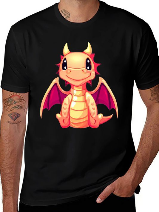 Cute Dragon Graphic Tee - Black Cotton Blend Shirt