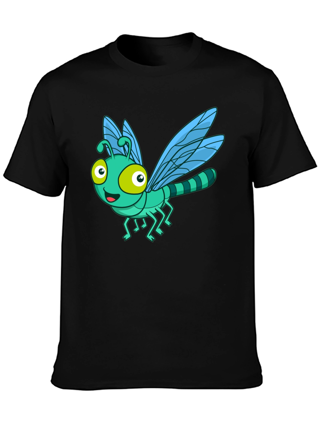 Cartoon Dragonfly Graphic Tee - Fun Black T-Shirt