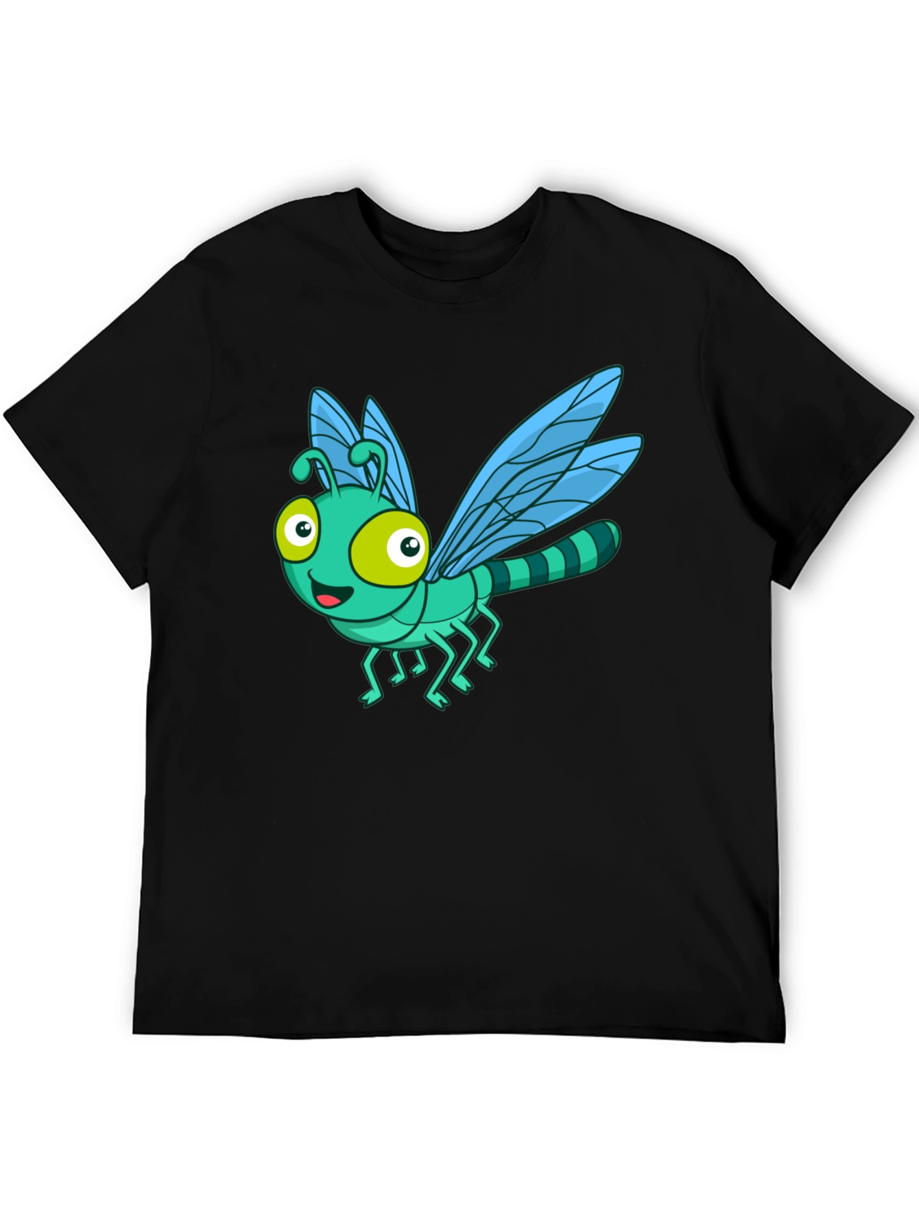 Cartoon Dragonfly Graphic Tee - Fun Black T-Shirt
