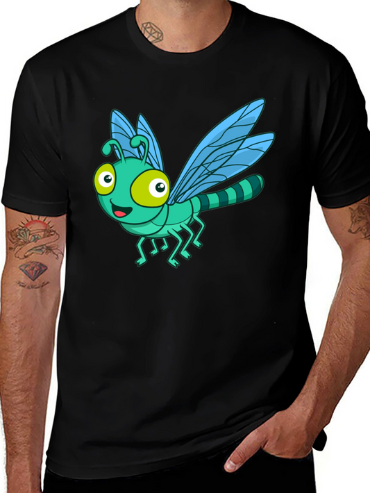 Cartoon Dragonfly Graphic Tee - Fun Black T-Shirt
