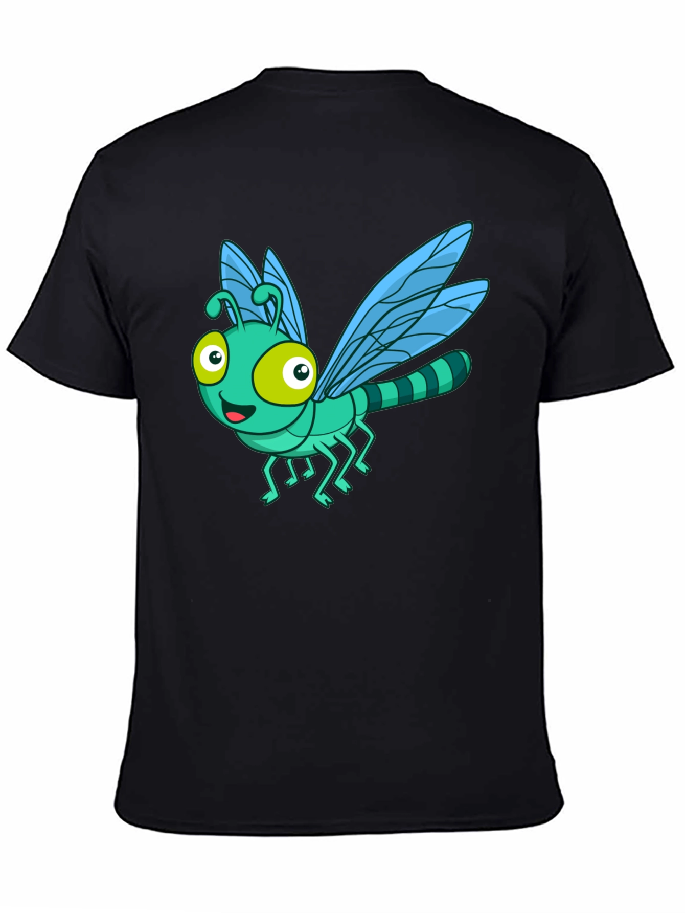 Cartoon Dragonfly Graphic Tee - Fun Black T-Shirt