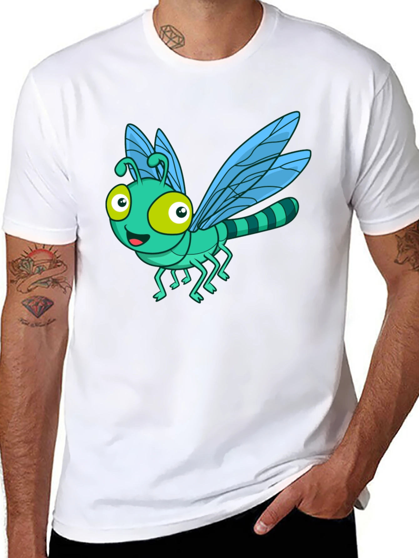 Cartoon Dragonfly Graphic Tee - Fun Black T-Shirt