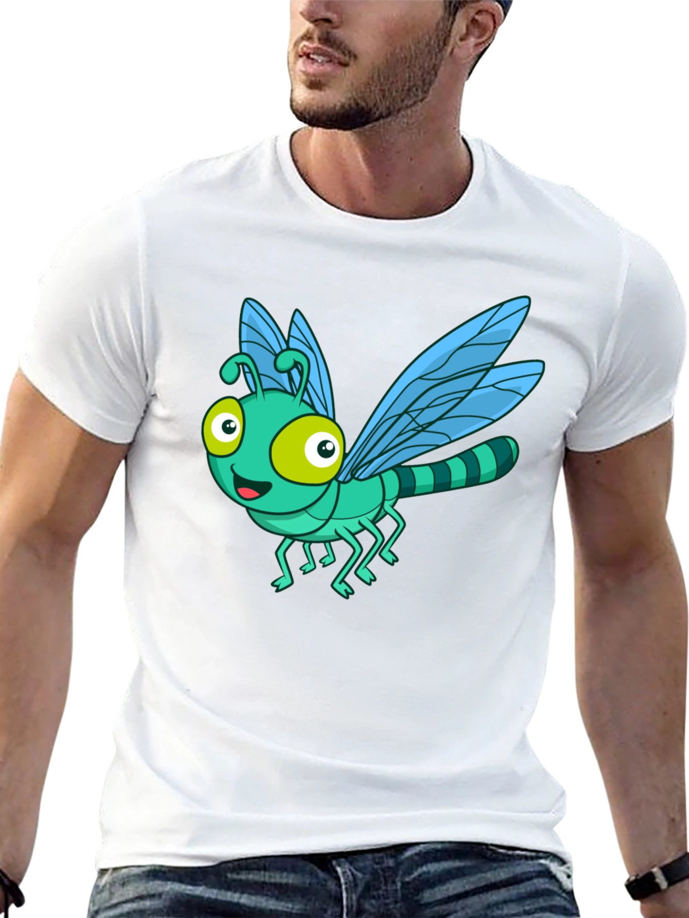 Cartoon Dragonfly Graphic Tee - Fun Black T-Shirt