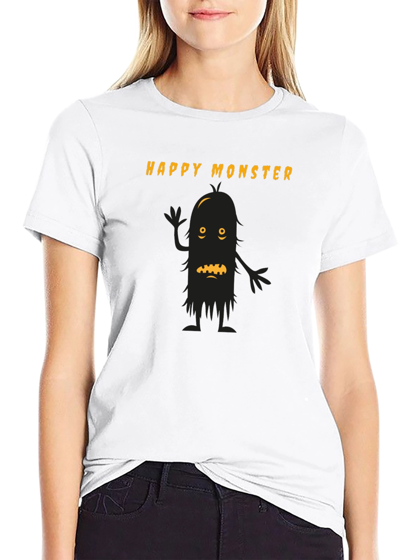 Happy Monster Graphic Tee - Black Cotton T-Shirt