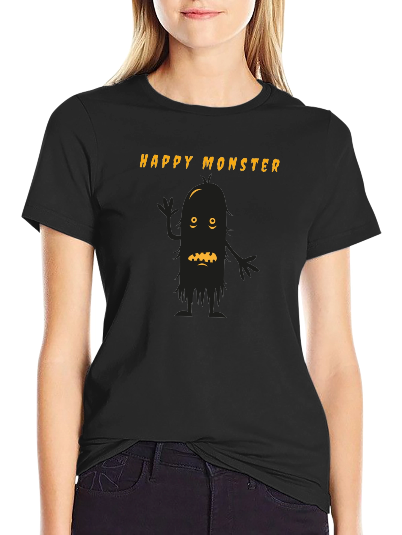 Happy Monster Graphic Tee - Black Cotton T-Shirt