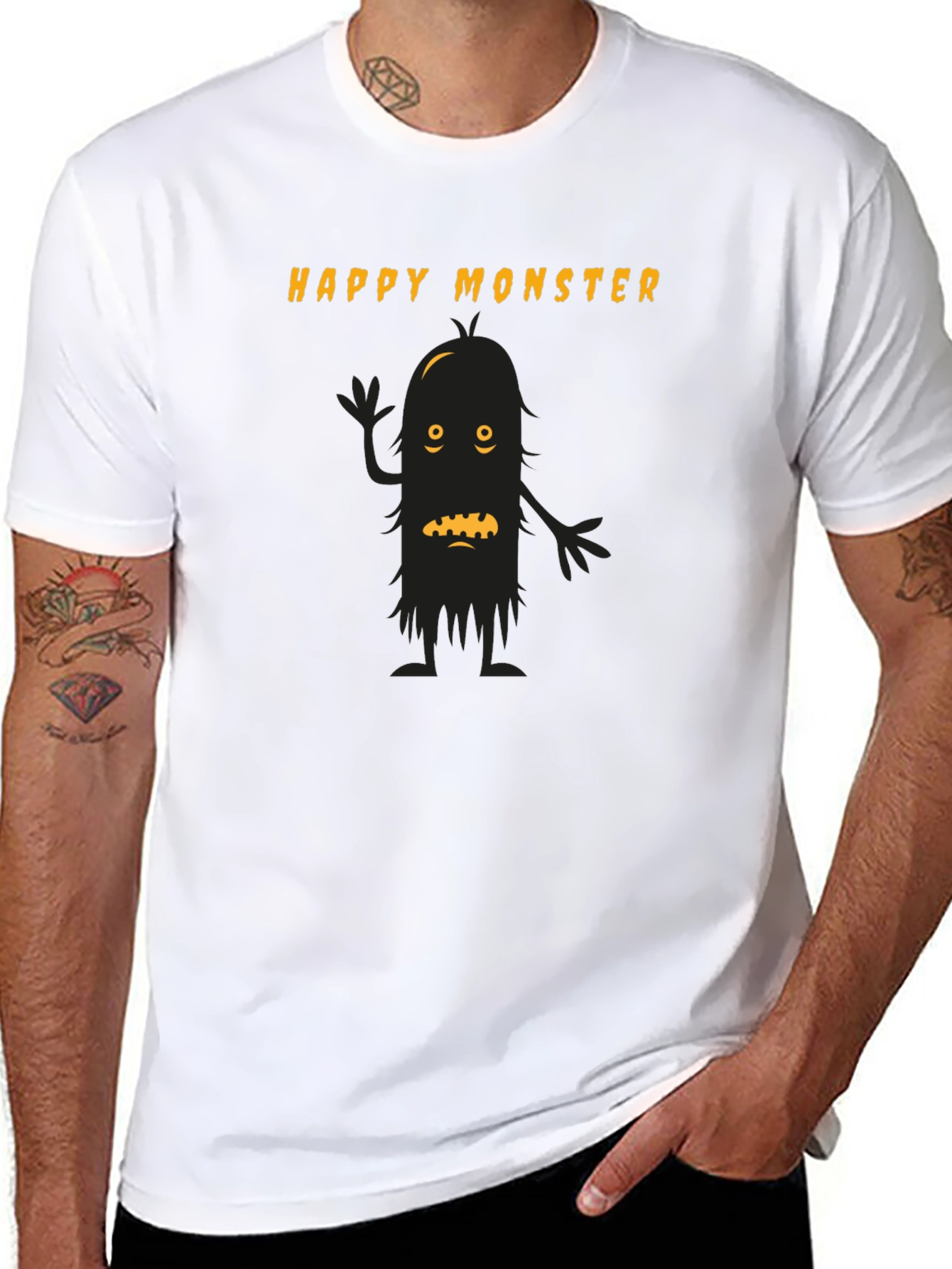 Happy Monster Graphic Tee - Black Cotton T-Shirt