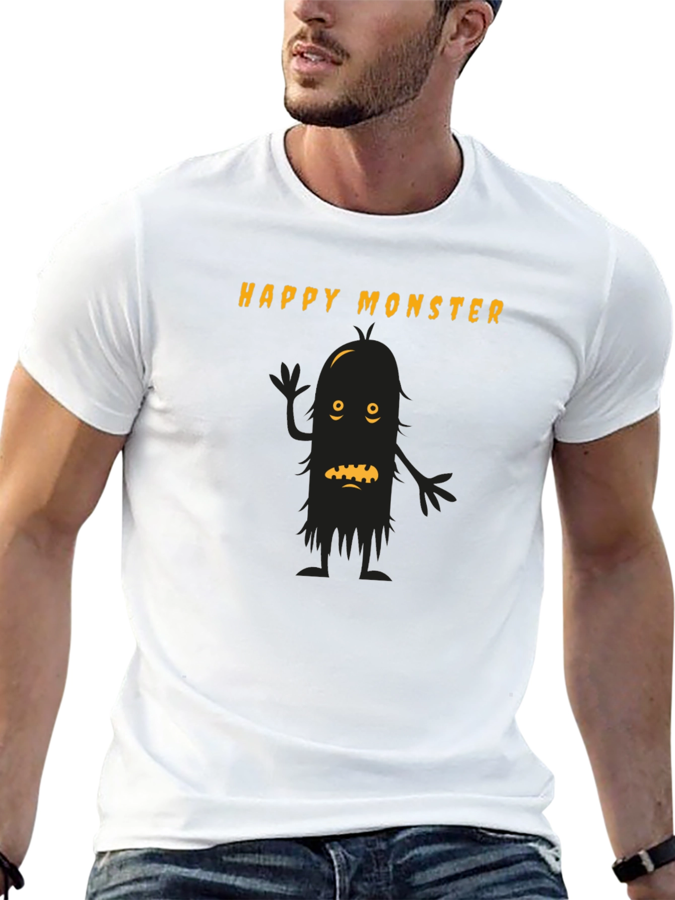 Happy Monster Graphic Tee - Black Cotton T-Shirt