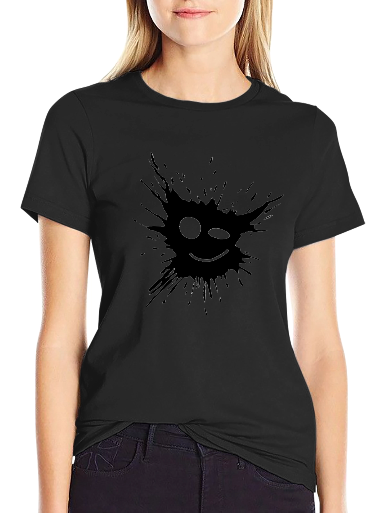 Mens Black Graphic Tee - Winking Smiley Face