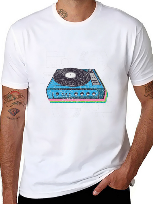 Retro Turntable Graphic Tee - Black Cotton Blend