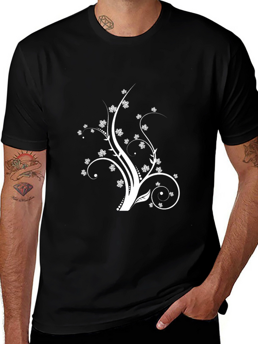 Stylish Black Tee with Floral Design