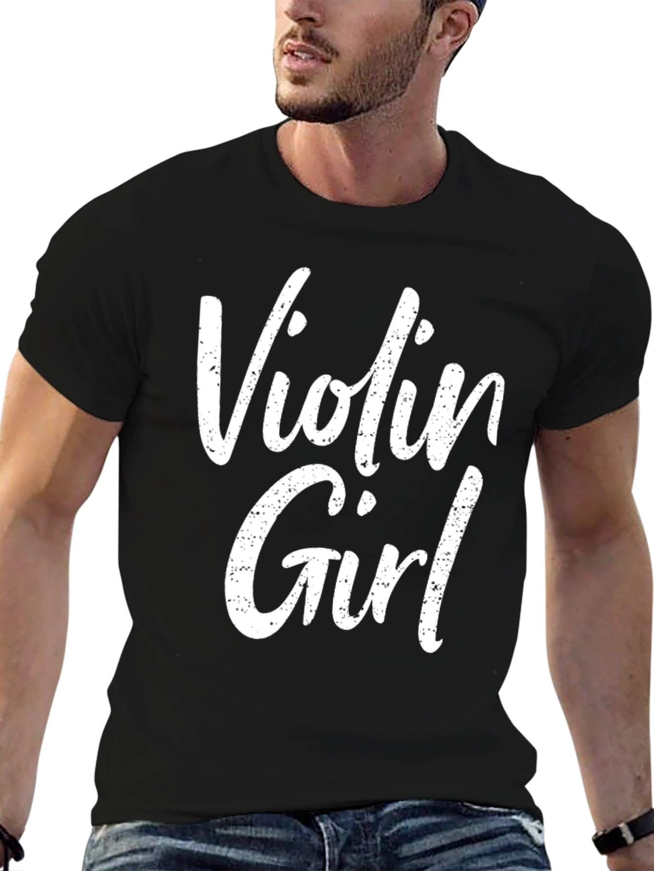 Violin Girl Graphic Tee - Black Cotton T-Shirt
