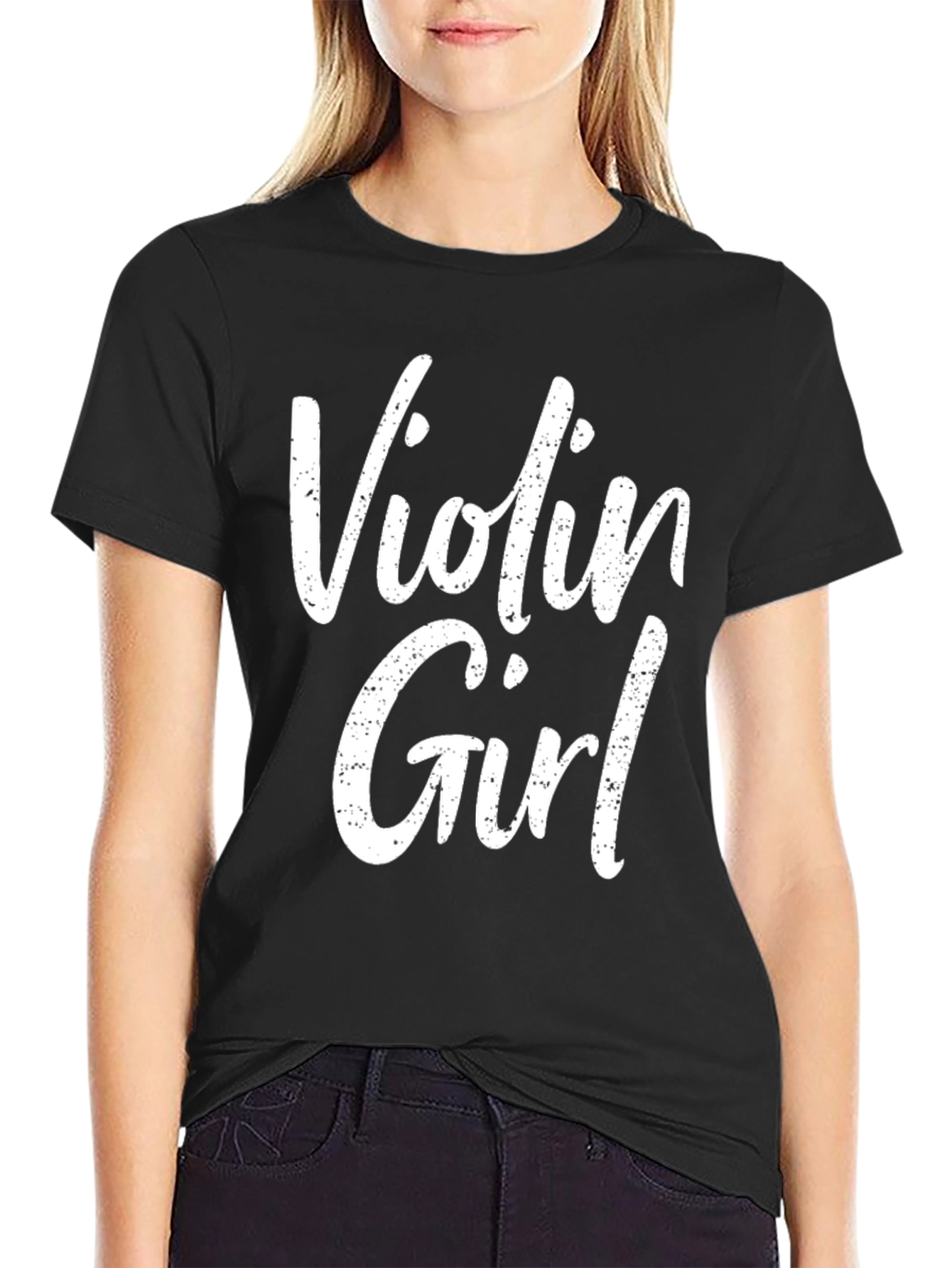 Violin Girl Graphic Tee - Black Cotton T-Shirt