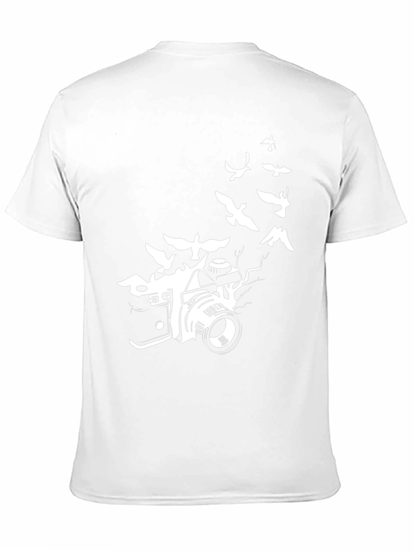 Camera & Birds Graphic Tee - Artistic Black T-Shirt