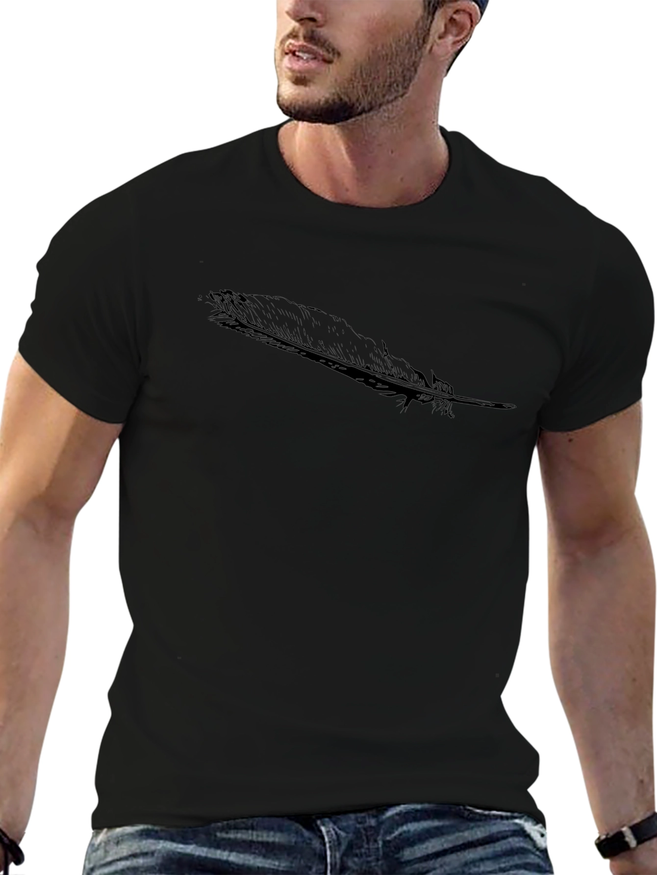 Black Feather Print T-Shirt
