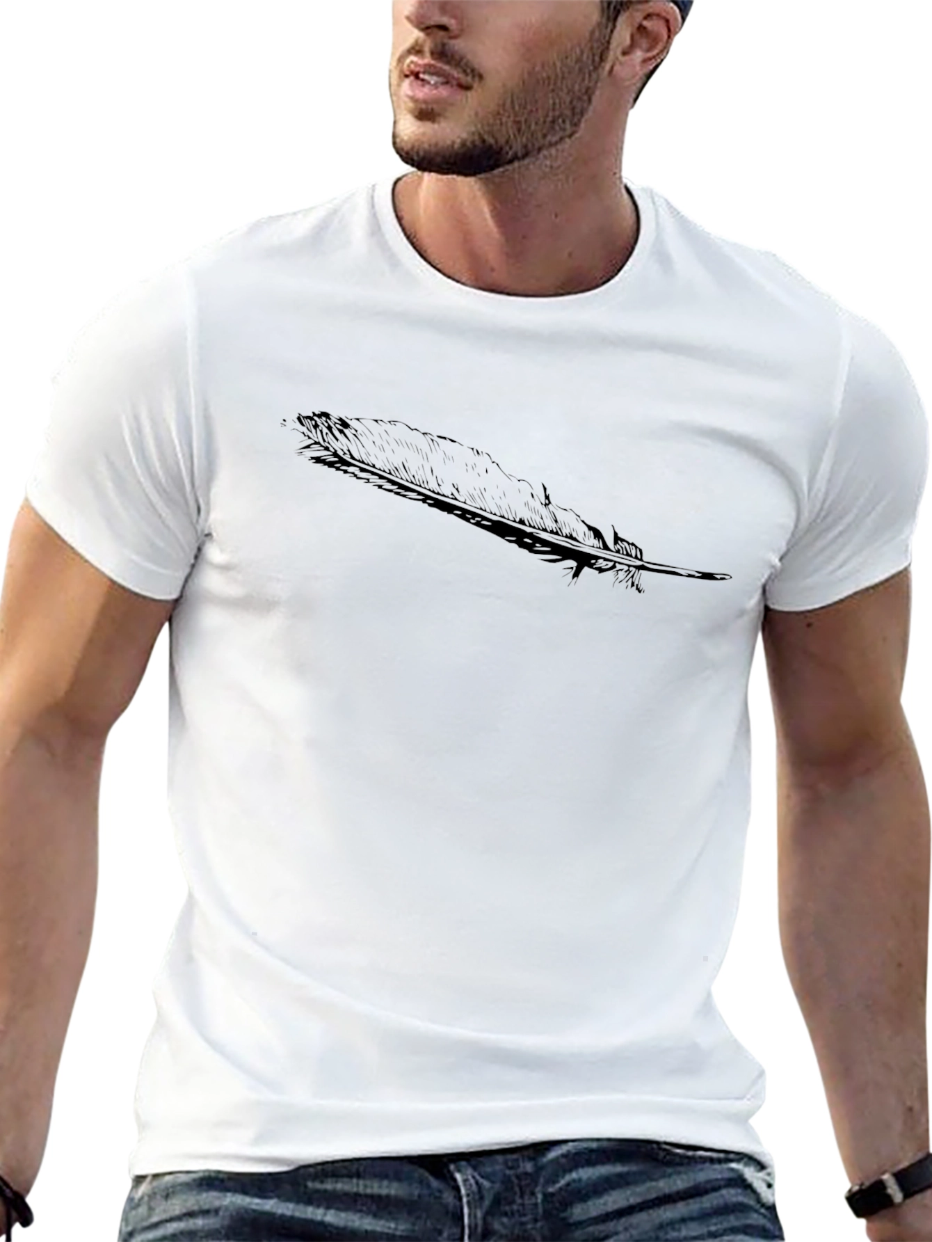 Black Feather Print T-Shirt